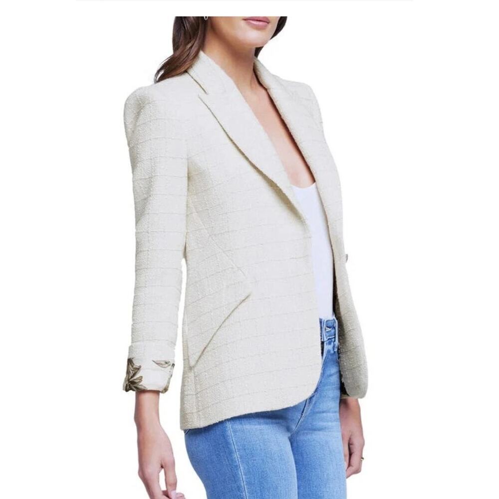 L'agence Chamberlain Blazer Single Button Safari Ecru Sparkle Cream 2 - Picture 3 of 16